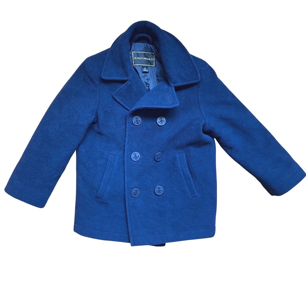 S Rothschild‎ Boys Navy Blue Wool Blend Double Breasted Pea Coat Jacket Size 5